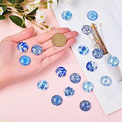 青と白のプリントガラスカボション  半円/ドーム  スチールブルー  20x6mm  100個/箱&nbsp;GGLA-SZ0001-13