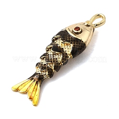 ラックメッキ真鍮チャーム  キュービックジルコニアエナメル  魚のチャーム  長持ちメッキ  鉛フリー＆カドミウムフリー  ブラック  31.5x9x6mm  穴：3.5x2mm&nbsp;KK-A268-05G-B02
