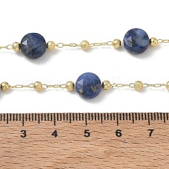 Natural Sodalite Faceted Flat Round Beaded Chain Necklaces with Matte Brass Beads&nbsp;GG-CBA37F5-01G-07