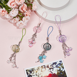 アクリル＆ガラス携帯ストラップ4個  クラゲ  ミックスカラー  14cm  4個/セット&nbsp;HJEW-DR00060