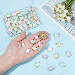 7色の合金ガラスペンダント56個。  長方形のチャーム  多面カット  ゴールドカラー  ミックスカラー  19.5x12x5.5mm  穴：1.8mm  8個/カラー&nbsp;FIND-OC0014-29