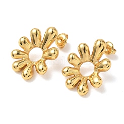 女性用304ステンレススチールスタッドピアス  花  イオンプレーティング（ip）  ゴールドカラー  26x20mm&nbsp;EJEW-K333-13G