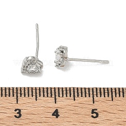 女性用真鍮マイクロパヴェクリアキュービックジルコニアスタッドピアス  ハート  プラチナメッキ  6x6.5mm&nbsp;EJEW-F403-04P