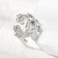女性用304ステンレススチールオープンカフリング5個  花  ステンレス鋼色  5~30mm  内径：16.6~18.4mm&nbsp;RJEW-K313-11P