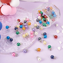 100 個 10 色の ABS プラスチック模造パールチャーム  樹脂ラインストーン付き  丸いチャーム  プラチナ  13x8mm  穴：3mm  10個/カラー&nbsp;KY-TA0001-25B