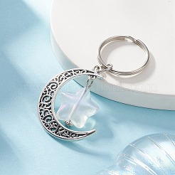 Moon and Star Tibetan Style Alloy & Acrylic Pendant Keychain&nbsp;KEYC-JKC00487