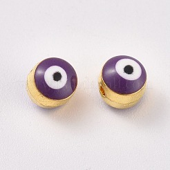 合金エナメルヨーロピアンビーズ  大穴ビーズ  ナザールボンジュウ  ゴールドカラー  ミッドナイトブルー  5.5x5.5~7mm  穴：1mm&nbsp;LS-ENAM-WH0047-14D