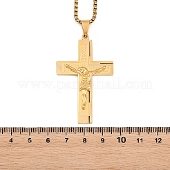 Religion 201 Stainless Steel Jesus Cross Pendant 304 Stainless Steel Box Chain Necklaces&nbsp;SA-H003-05G