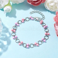 Pink & Plum Glass Seed Bead Link Bracelets&nbsp;BJEW-JB10266