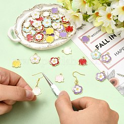 45Pcs 9 Colors Alloy Enamel Flower Charms&nbsp;ENAM-CJ0007-51