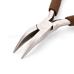 滑り止めの快適なグリップハンドルを備えた55#スチールベントノーズプライヤー  表面メッキニッケル  サドルブラウン  12x7.5x1cm&nbsp;TOOL-N008-12