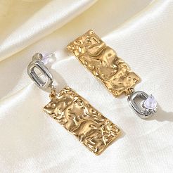 女性用304ステンレススチールダングルスタッドピアス  ゴールデン·ステンレス鋼色  長方形  52x15.5mm&nbsp;EJEW-F412-01GP-02