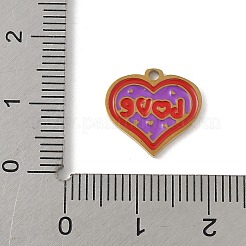 304ステンレススチールエナメルチャーム  18KGP本金メッキ  愛という言葉のハート  ミディアム蘭  13x14x1mm  穴：1.4mm&nbsp;STAS-P388-19A-G