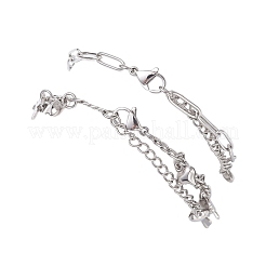 304ステンレススチールのペーパークリップとフィガロチェーンのブレスレット（女性用）  クローバー  7-3/8インチ（18.8cm）  2個/セット。&nbsp;BJEW-JB12445-03
