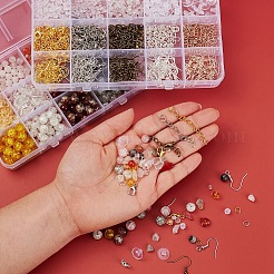 DIYミックスストーンビーズジュエリーセット作成キット  ガラスと天然および合成の混合宝石ビーズを含む  プラスチック製ピアスキャッチ  アイアン丸カン＆ピアスフック＆ピン＆ボールチープ  亜鉛合金の留め金  真鍮製リング  伸縮性のある糸  プライヤー  ミックスカラー  ミックスストーンビーズ：200g /セット&nbsp;DIY-YW0004-62