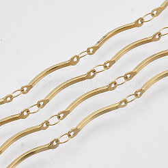 304ステンレススチールスカラップリンクバーチェーン  スプールで  ハンダ付け  ゴールドカラー  リンク1：15x2x1mm  リンク2：4x2x0.3mm  約32.8フィート（10m）/ロール&nbsp;STAS-R100-42