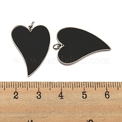 304ステンレスペンダント  エナメルと丸カン付き  ハートチャーム  ステンレス鋼色  25x18x1.5mm  穴：2.5mm&nbsp;STAS-O003-09P