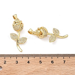 真鍮マイクロパヴェクリアキュービックジルコニアペンダント  バラの花のチャーム  14KGP本金メッキ  31x15x10mm  穴：4x3.5mm&nbsp;KK-F930-12G