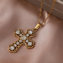 Vintage 304 Stainless Steel Glass Religion Cross Pendant Necklaces&nbsp;IP9108