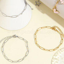 10Pcs 2 Colors 304 Stainless Steel Paperclip Chain Bracelets&nbsp;BJEW-BBC0001-21