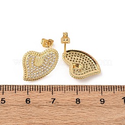 ハート真鍮マイクロキュービックジルコニアスタッドピアスを切り開きます  16KGP本金メッキ  透明  13x15mm&nbsp;EJEW-B153-19G-01