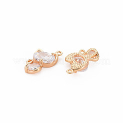 真鍮象眼細工キュービックジルコニアペンダント  ニッケルフリー  18KGP本金メッキ  猫  透明  15x8x3.5mm  穴：1mm&nbsp;KK-S364-248