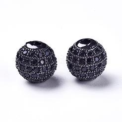 CZ Brass Micro Pave Grade AAA Gunmetal Color Cubic Zirconia Round Beads&nbsp;KK-O065-8mm-01B-NR