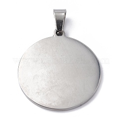 変色しない201ステンレススチールペンダント  フラットラウンド  ステンレス鋼色  28x25x1mm  穴：7x4mm&nbsp;STAS-C062-05P