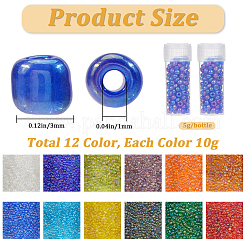 ガラスシードビーズ  透明色の虹  ラウンド  ミックスカラー  3mm  穴：1mm  12色  10 G /カラー&nbsp;SEED-SC0001-51A-01