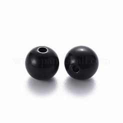 不透明なアクリルビーズ  ラウンド  ブラック  10x9mm  穴：2mm&nbsp;X-MACR-S370-C10mm-S002