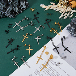 24Pcs 12 Style Stainless Steel Cross Stud Earrings with 304 Stainless Steel Pins for Women Men&nbsp;EJEW-FI0002-06