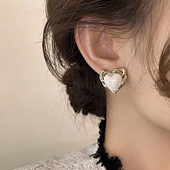 レジンハートスタッドピアス  女性用合金イヤリング  ゴールドカラー  20x20mm  ピン：0.6mm&nbsp;EJEW-Z018-01G