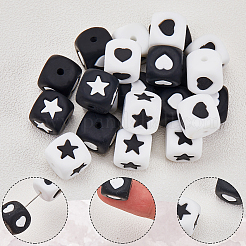 星型シリコンビーズ付きキューブ40個（4スタイル）  ミックスカラー  12x12x12mm  穴：3mm  10個/スタイル&nbsp;SIL-SP0001-14B