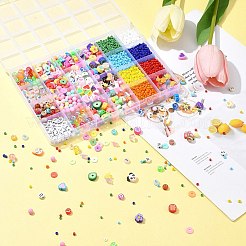 DIY ポリマー粘土、ガラスシード、アクリルビーズ作成キット  ミックスカラー  3~13x3~11x3~5mm  穴：1~2mm&nbsp;DIY-FS0006-38
