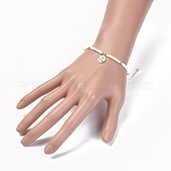 電気めっきガラス編組ビーズブレスレット  真鍮パーツとナイロン糸  クロスとオーバル  ゴールドカラー  2-1/4インチ〜3-3/8インチ（5.65~8.65cm）&nbsp;BJEW-JB04311-03