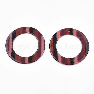 樹脂チャーム  リング  縞模様  レッド  39x1.5mm  穴：1.8mm&nbsp;RESI-T022-02B-1