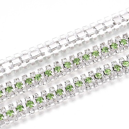 鉄ラインストーンカップチェーン  スプールで  銀  薄緑  8.5x3mm  約14.99フィート（4.57m）/ロール&nbsp;CH-T006-04S-06-1