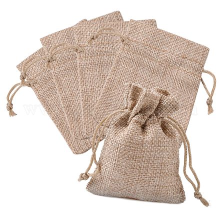 黄麻布ラッピングポーチ巾着袋  ダークカーキ  9x7cm&nbsp;ABAG-Q050-7x9-01-1