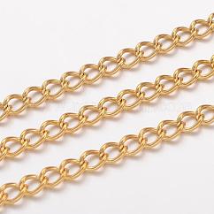 Ion Plating(IP) 304 Stainless Steel Twisted Chains, Curb Chains, Unwelded, with Spool, Real 18K Gold Plated, 5x3.5x0.8mm, about 32.8 Feet(10m)/roll