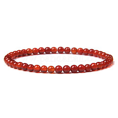 4mm Round Natural Carnelian Beads Bracelet for Men, European and American Retro Simple Versatile Stretch Bracelets, 7.48 inch(19cm)