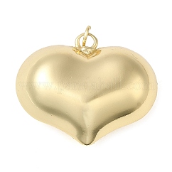 Rack Plating Brass Pendants, Cadmium Free & Lead Free, with Jump Ring, Puffed Heart Charm, Golden, 26x31x13mm, Hole: 3.5mm