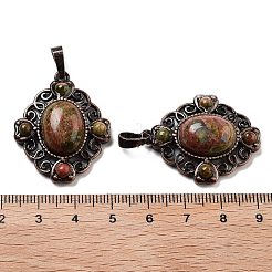 天然ユナカイト菱形ペンダント  赤銅トーンの真鍮チャーム  34x27x8mm  穴：8x5mm&nbsp;G-K363-02R-15