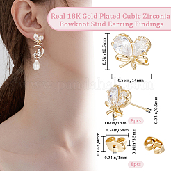 4 Pairs Brass Micro Pave Clear Cubic Zirconia Stud Earring Findings&nbsp;KK-BBC0011-71