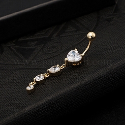 Real 18K Gold Plated Piercing Jewelry Brass Cubic Zirconia Heart Navel Ring Navel Ring Belly Rings&nbsp;AJEW-EE0001-06