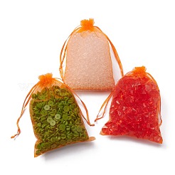 ドローストリング付きオーガンジーギフトバッグ  結婚披露宴クリスマスの好意ギフトバッグ  ポプリ用オーガンジーポーチ  レッドオレンジ  18x13cm&nbsp;OP-R016-13x18cm-14
