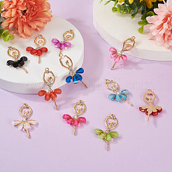 20色の合金製ビッグペンダント10個。  レジン＆クリスタルラインストーン付き  多面カット  バレリーナチャーム  ゴールドカラー  ミックスカラー  59~60x30~31x4.5mm  穴：2.5mm  2個/カラー&nbsp;FIND-TA0002-13