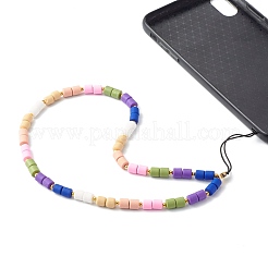 手作りのポリマー粘土ビーズのモバイルストラップ  DIYの電話ケースの装飾用  真鍮ビーズと編組ナイロン糸付き  カラフル  27cm&nbsp;HJEW-JM00514