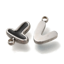 304ステンレススチールチャーム  エナメル  レターチャーム  ステンレス鋼色  a～zの文字  7~8.5x4.5~8x1mm  穴：1mm  26個/セット&nbsp;STAS-S148-01P