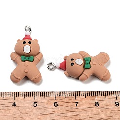 クリスマステーマの不透明樹脂ペンダント  クリスマスチャーム  クマ  31x16x7.5mm  穴：2mm&nbsp;RESI-N039-110