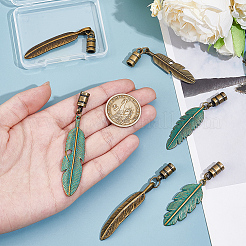 6Pcs 6 Colors Alloy Cord Ends with Feather Charms&nbsp;FIND-GF0009-05